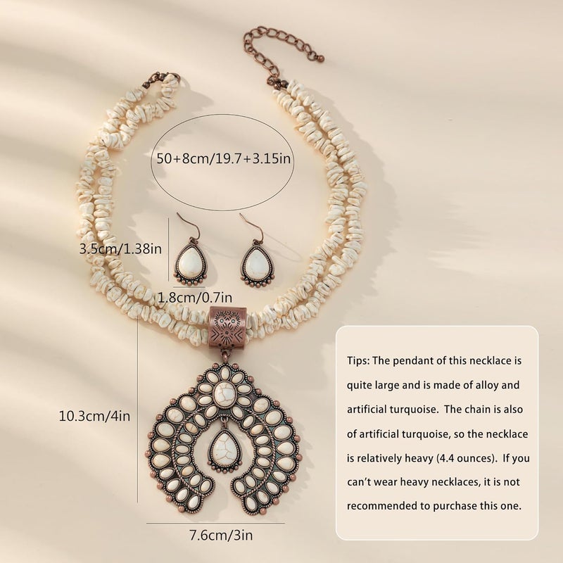 JMScape 4 PCS Western Turquoise Jewelry for Women Boho Vintage Navajo Pearl Necklace Earring Bracelet Ring Set Country Cowgirl Accessories for Gift - Image 5